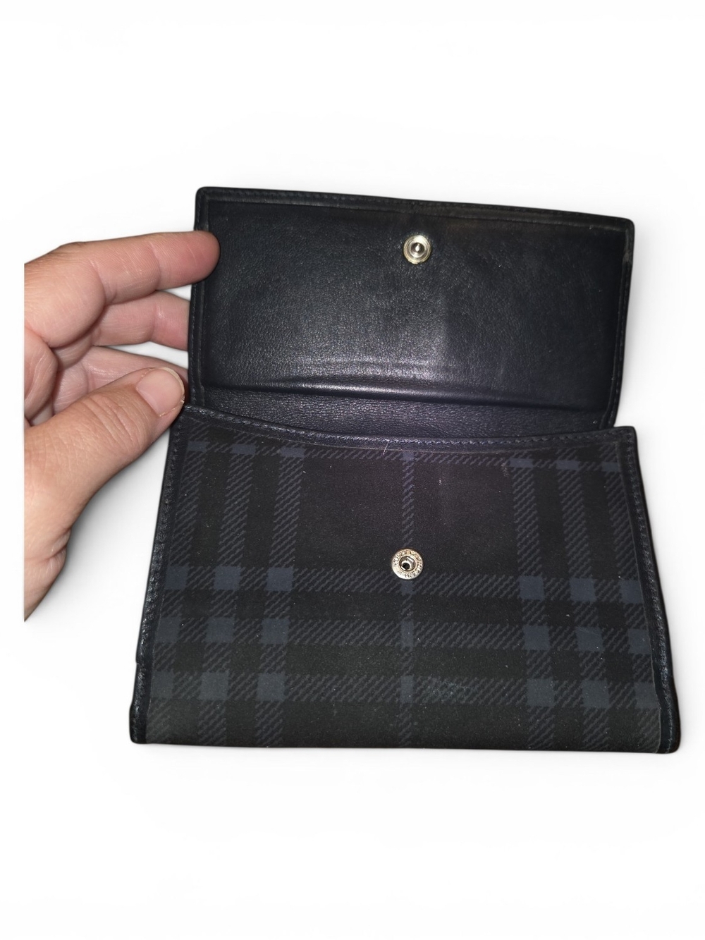 Burberry Black And Gray Plaid Foldover Wallet - Picture 3 of 9